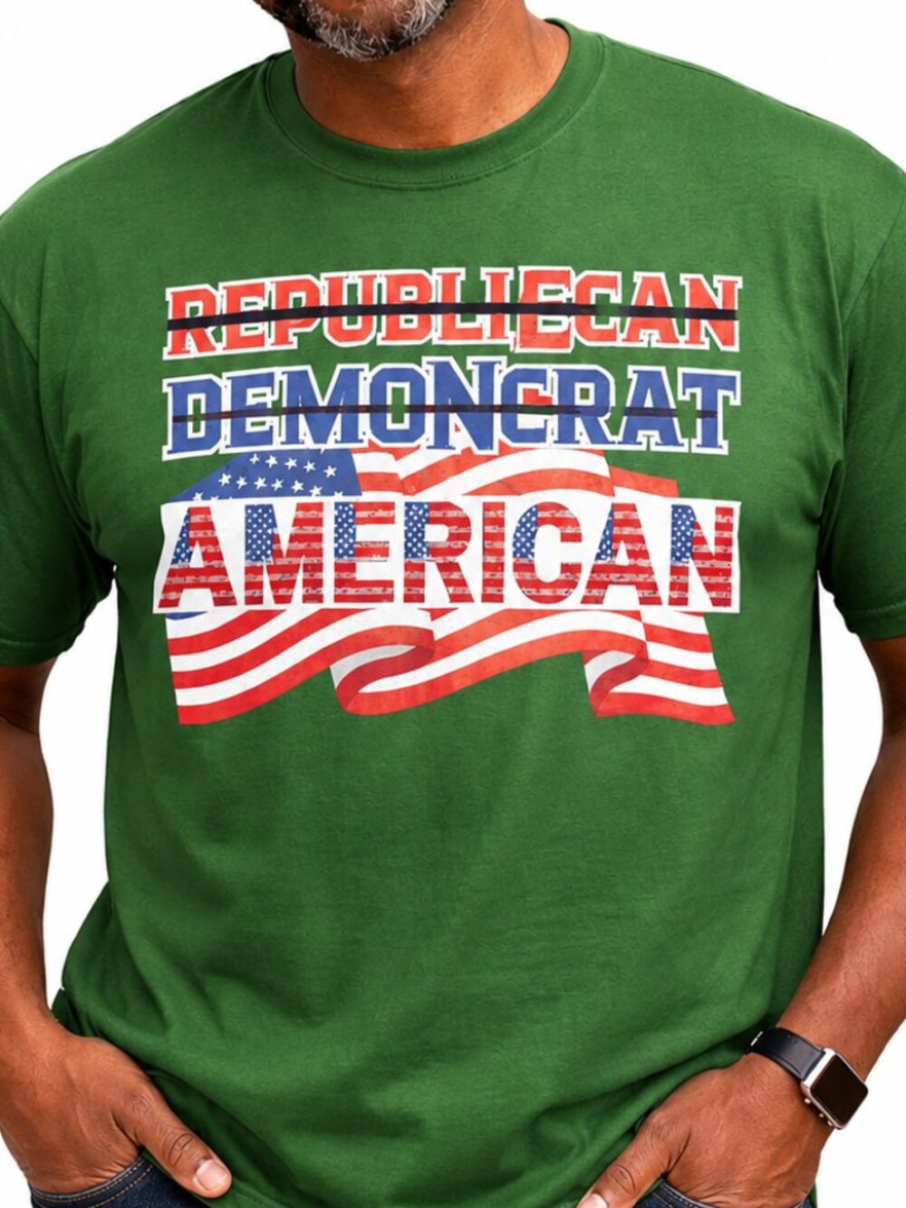 NWT large green cotton shirt. USA American Flag.  Patriotic July 4th shirt